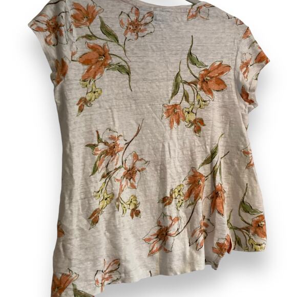Y2K Rachel Royal Flora Asymmetrical Linen Short Sleeve Feminie Top Size Small - Picture 15 of 16
